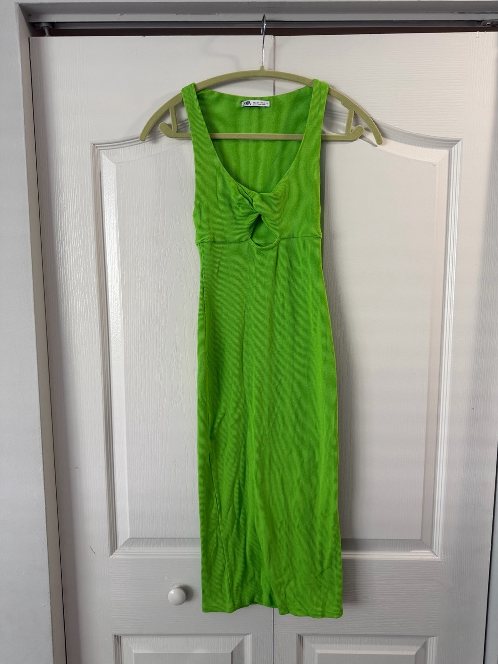Zara Lime Green Midi Dress with Front Twist
